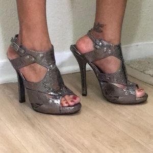 Silver Metallic Faux Skin Heels